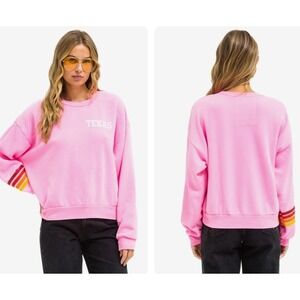 Aviator Nation University of Texas Neon Pink Rainbow Striped Sweatshirt XS Bolt